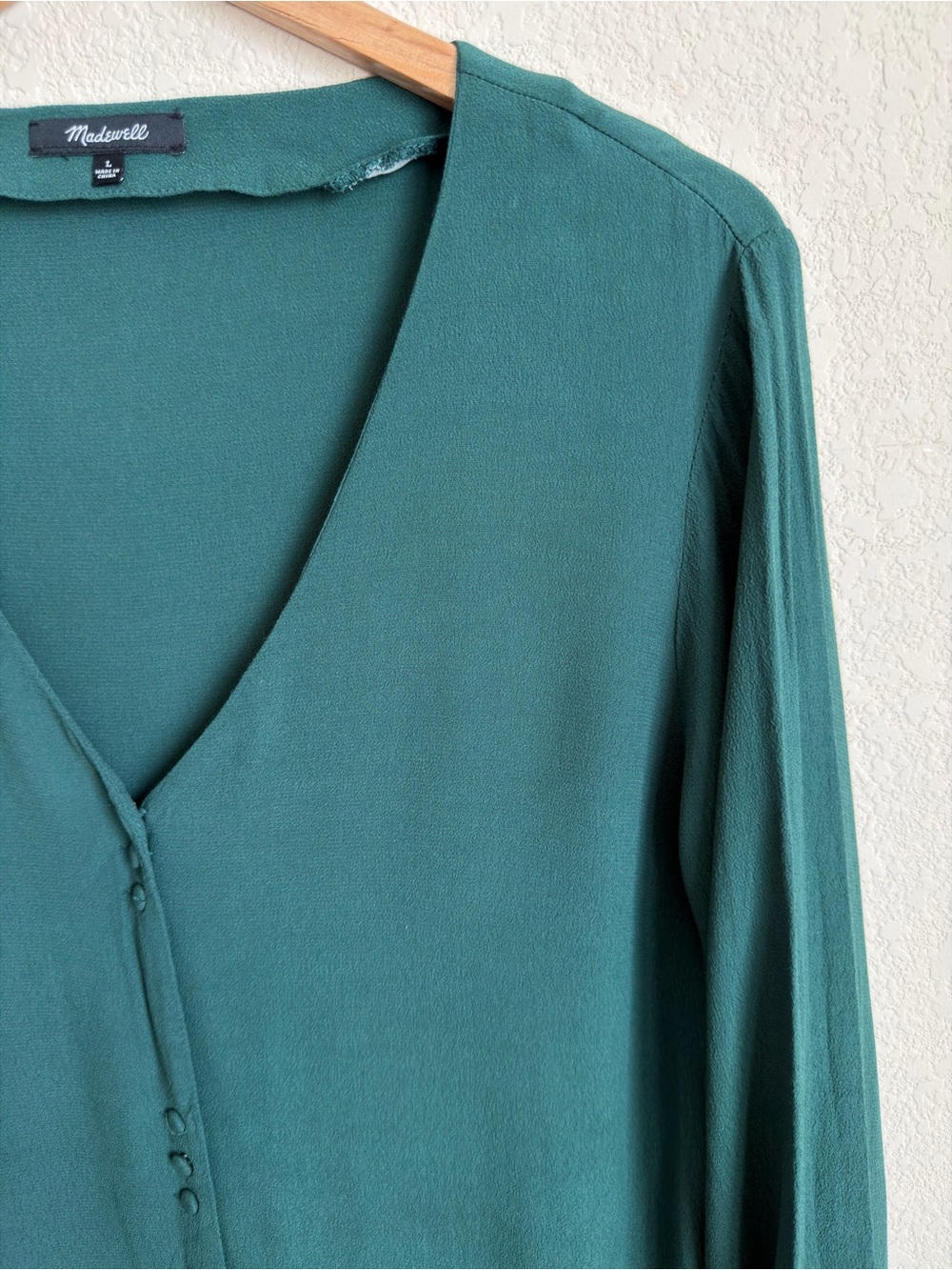 Madewell Novel Button Front Mini Dress Large Green V Neck Viscose Boho Aesthetic - Picture 10 of 13